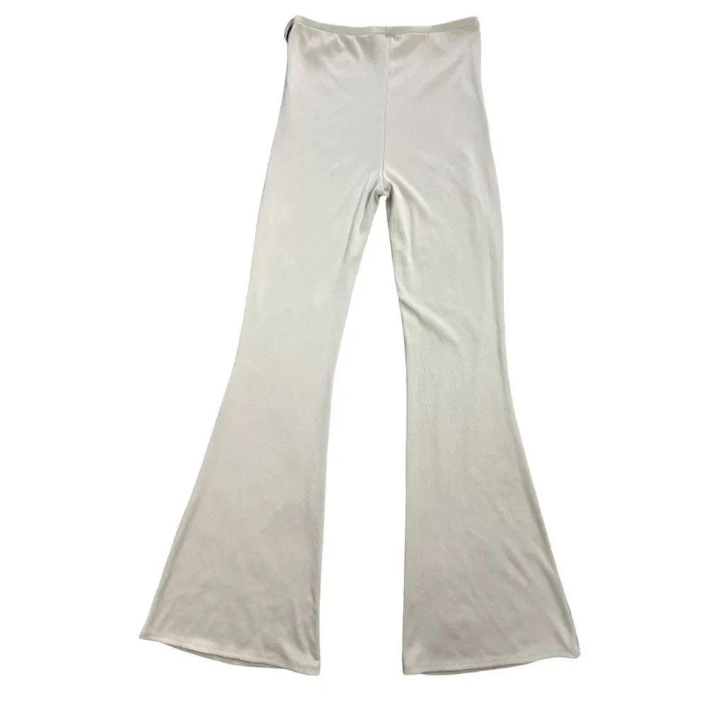 Berska Tan Ribbed O-Ring High Rise Flared Pants